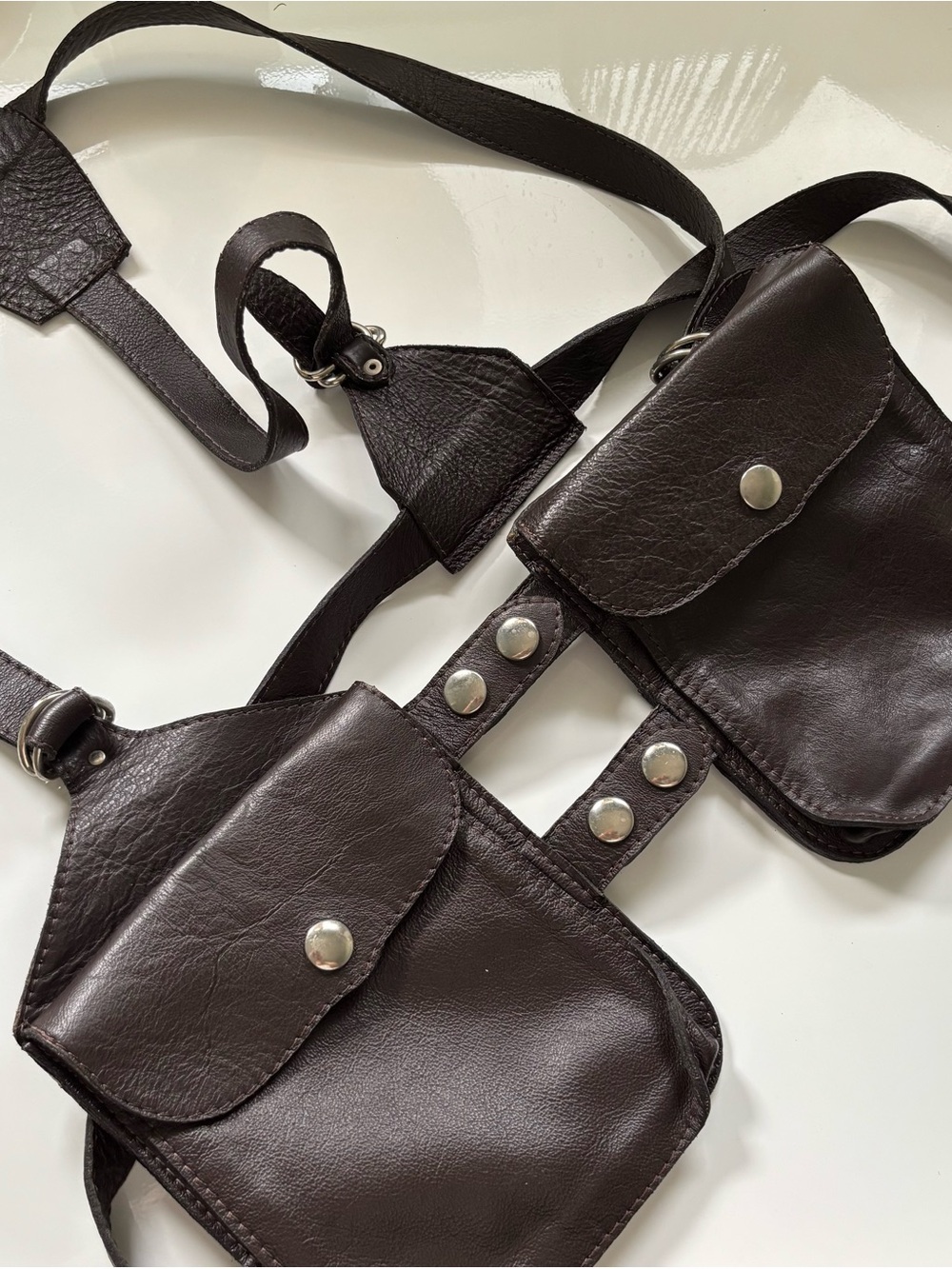 Dark Brown Genuine Leather Double Pouch Holster Bag